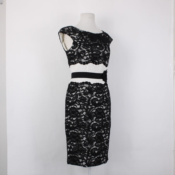 Jax Dress Sz 6 Black White Lace Detail Lined Nylon Cotton Polyester Pencil Dress