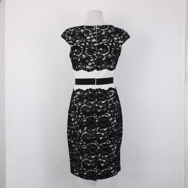 Jax Dress Sz 6 Black White Lace Detail Lined Nylon Cotton Polyester Pencil Dress