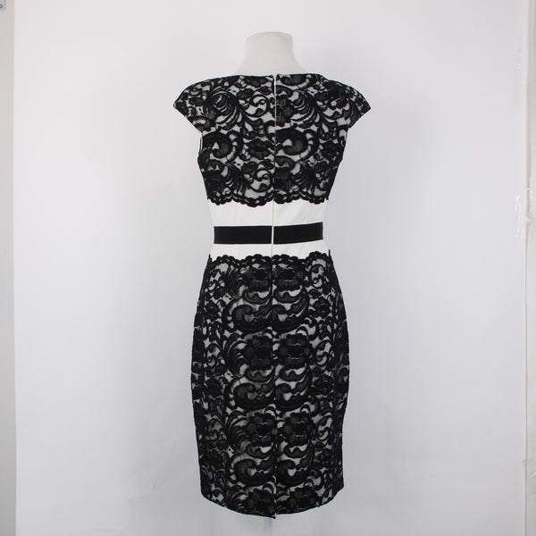 Jax Dress Sz 6 Black White Lace Detail Lined Nylon Cotton Polyester Pencil Dress