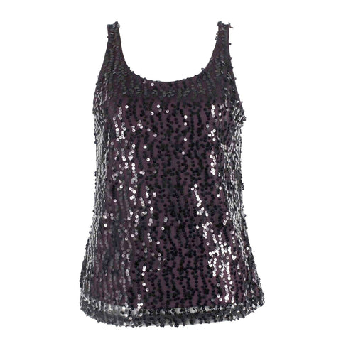 Laundry Sz S Black Purple All Sequin Sheer Overlay Lined 100% Poly Tank Top