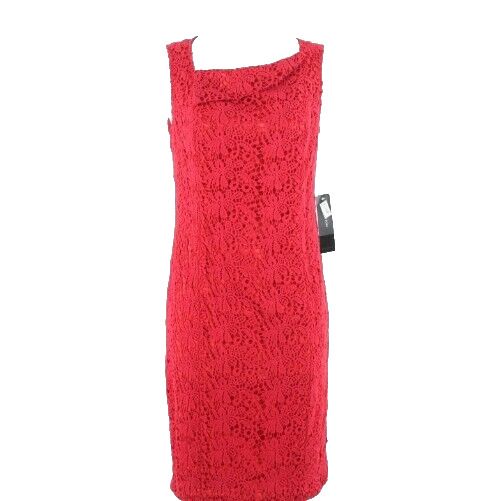 Jones New York NEW $179 Sz 4 Red on Red Lace Overlay 100% Cotton Dress