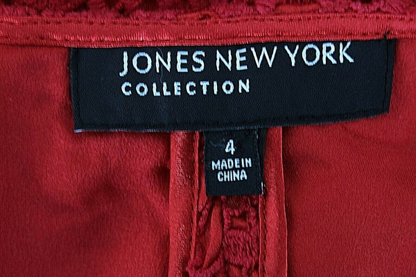 Jones New York NEW $179 Sz 4 Red on Red Lace Overlay 100% Cotton Dress