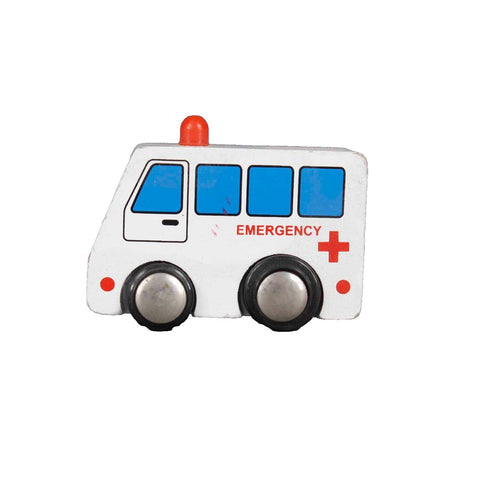 Toy Wood White Multi 2.5"  Ambulance Car Toy
