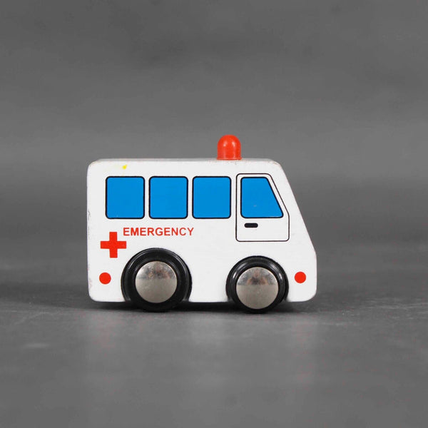 Toy Wood White Multi 2.5"  Ambulance Car Toy