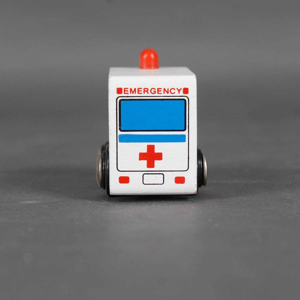 Toy Wood White Multi 2.5"  Ambulance Car Toy