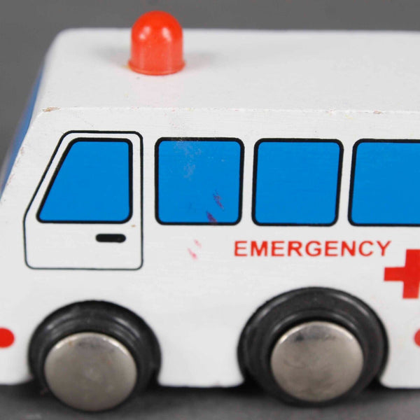 Toy Wood White Multi 2.5"  Ambulance Car Toy