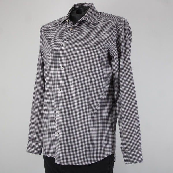 Wilkes Bashford Sz M Purple Black White Collared Button Up 100% Cotton Shirt