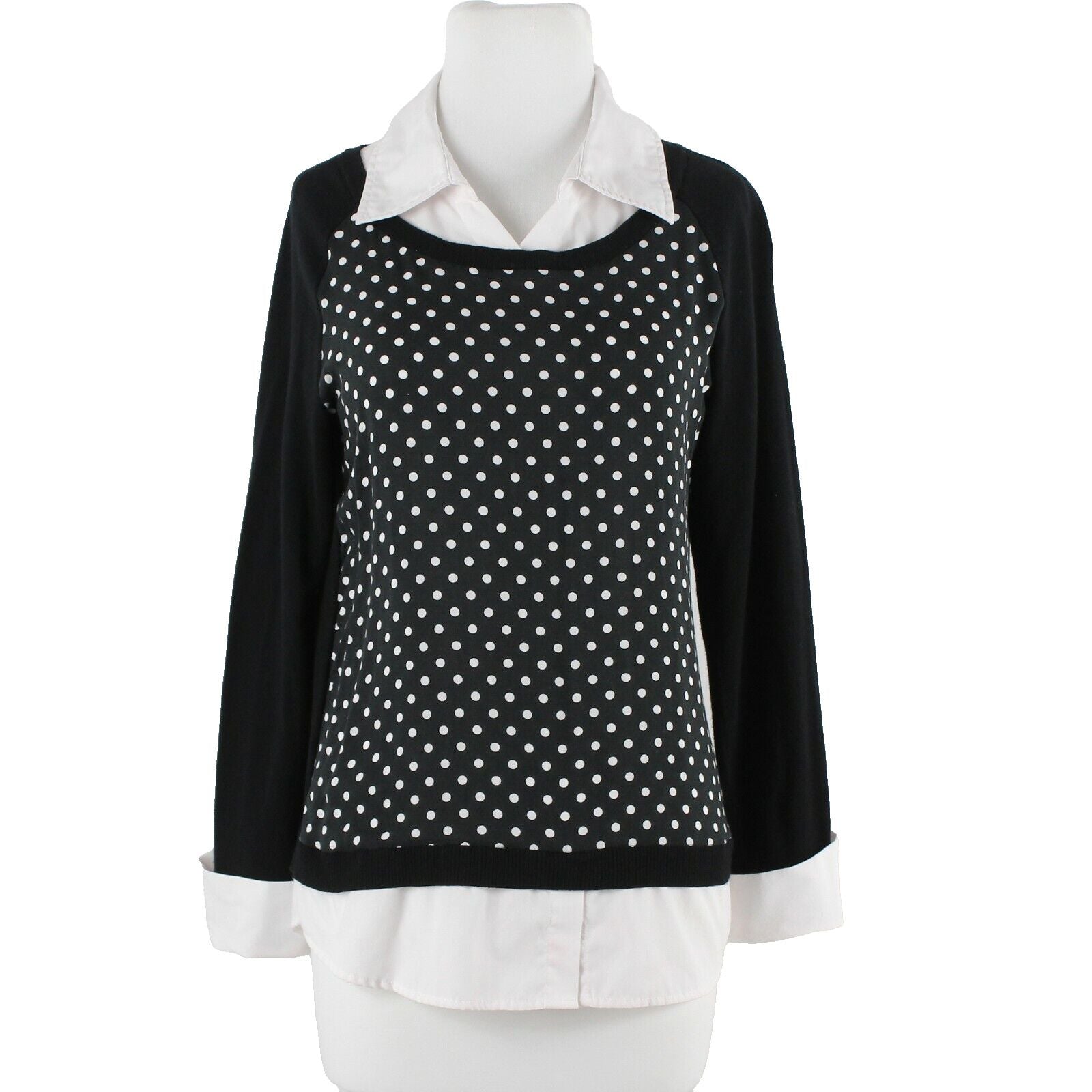 INC Sz S Black White Polka Dot 2fer Viscose Nylon Top