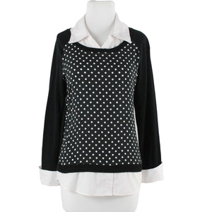 INC Sz S Black White Polka Dot 2fer Viscose Nylon Top