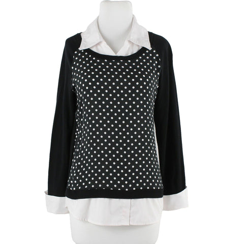 INC Sz S Black White Polka Dot 2fer Viscose Nylon Top