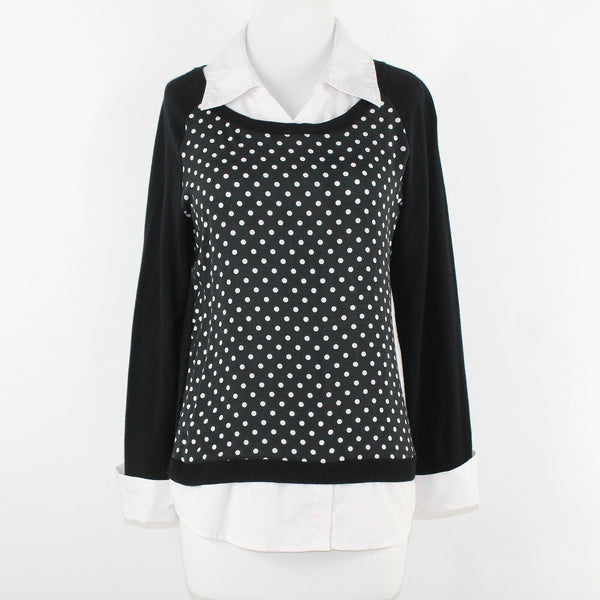 INC Sz S Black White Polka Dot 2fer Viscose Nylon Top