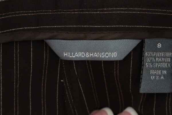 Hillard & Hanson Sz 8 Brown Pinstripe Polyester Rayon Blend Unlined Pant