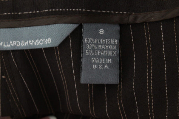Hillard & Hanson Sz 8 Brown Pinstripe Polyester Rayon Blend Unlined Pant