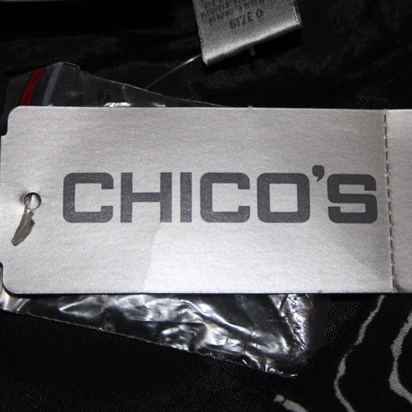 Chicos NEW $118 Africana Sz 0 Black White Red Beaded Elastic 100% Cotton Skirt