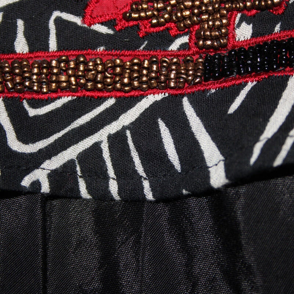 Chicos NEW $118 Africana Sz 0 Black White Red Beaded Elastic 100% Cotton Skirt