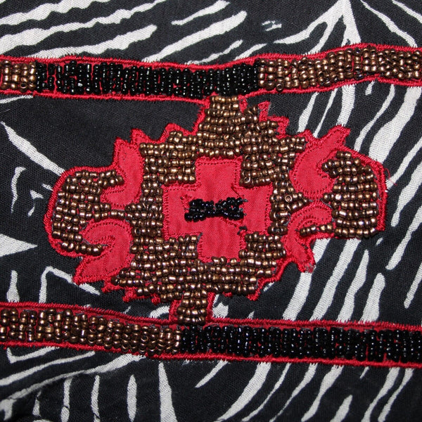 Chicos NEW $118 Africana Sz 0 Black White Red Beaded Elastic 100% Cotton Skirt
