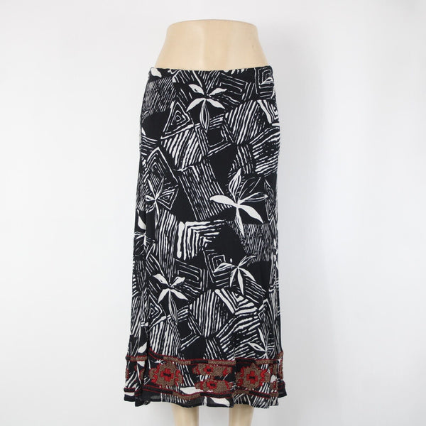 Chicos NEW $118 Africana Sz 0 Black White Red Beaded Elastic 100% Cotton Skirt