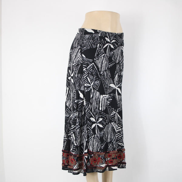 Chicos NEW $118 Africana Sz 0 Black White Red Beaded Elastic 100% Cotton Skirt