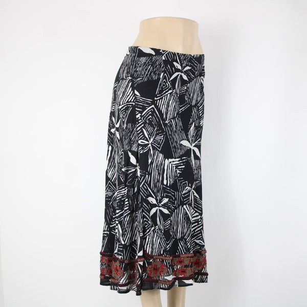 Chicos NEW $118 Africana Sz 0 Black White Red Beaded Elastic 100% Cotton Skirt