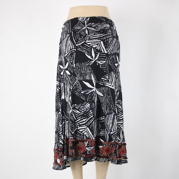 Chicos NEW $118 Africana Sz 0 Black White Red Beaded Elastic 100% Cotton Skirt
