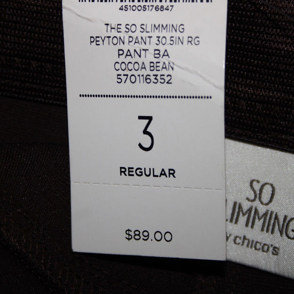 Chicos NEW $89 So Slimming Sz 3 x 30 Cocoa Bean Brown Peyton Rayon Nylon Pant