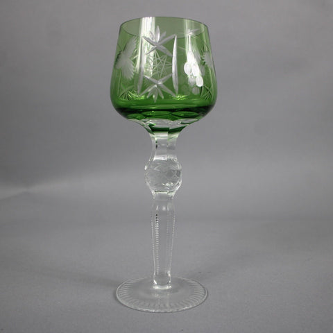 Bohemian Czechoslovakia Crystal Cut Green 8.5" Wine Glass