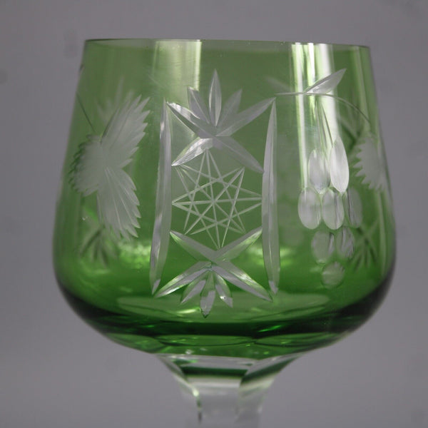 Bohemian Czechoslovakia Crystal Cut Green 8.5" Wine Glass