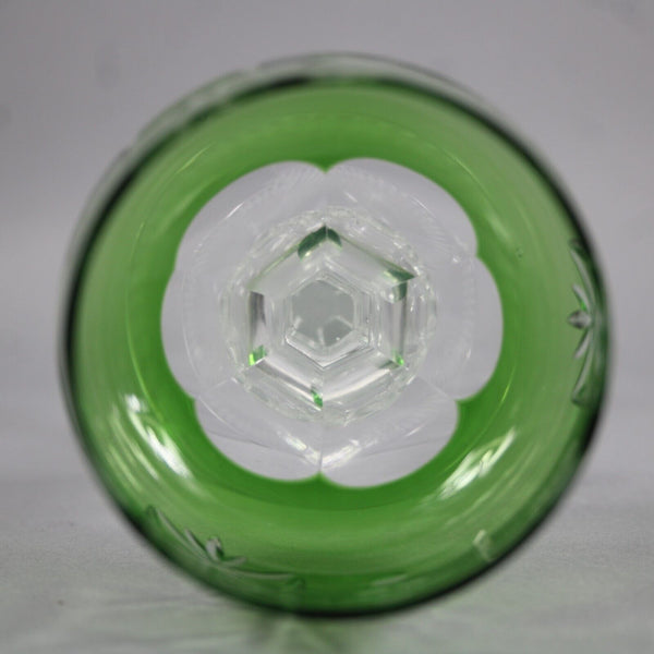 Bohemian Czechoslovakia Crystal Cut Green 8.5" Wine Glass