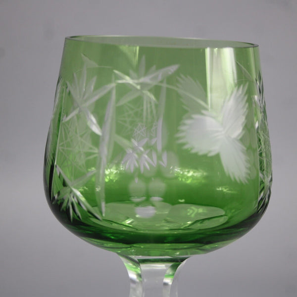 Bohemian Czechoslovakia Crystal Cut Green 8.5" Wine Glass