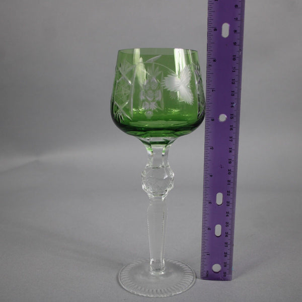 Bohemian Czechoslovakia Crystal Cut Green 8.5" Wine Glass