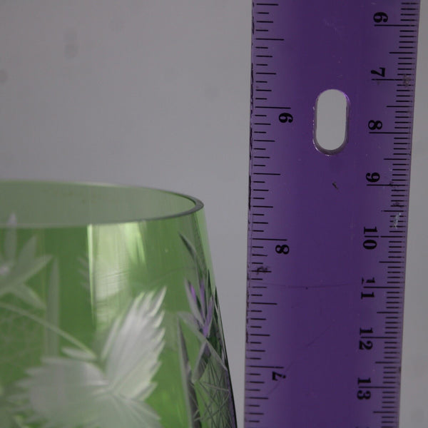Bohemian Czechoslovakia Crystal Cut Green 8.5" Wine Glass
