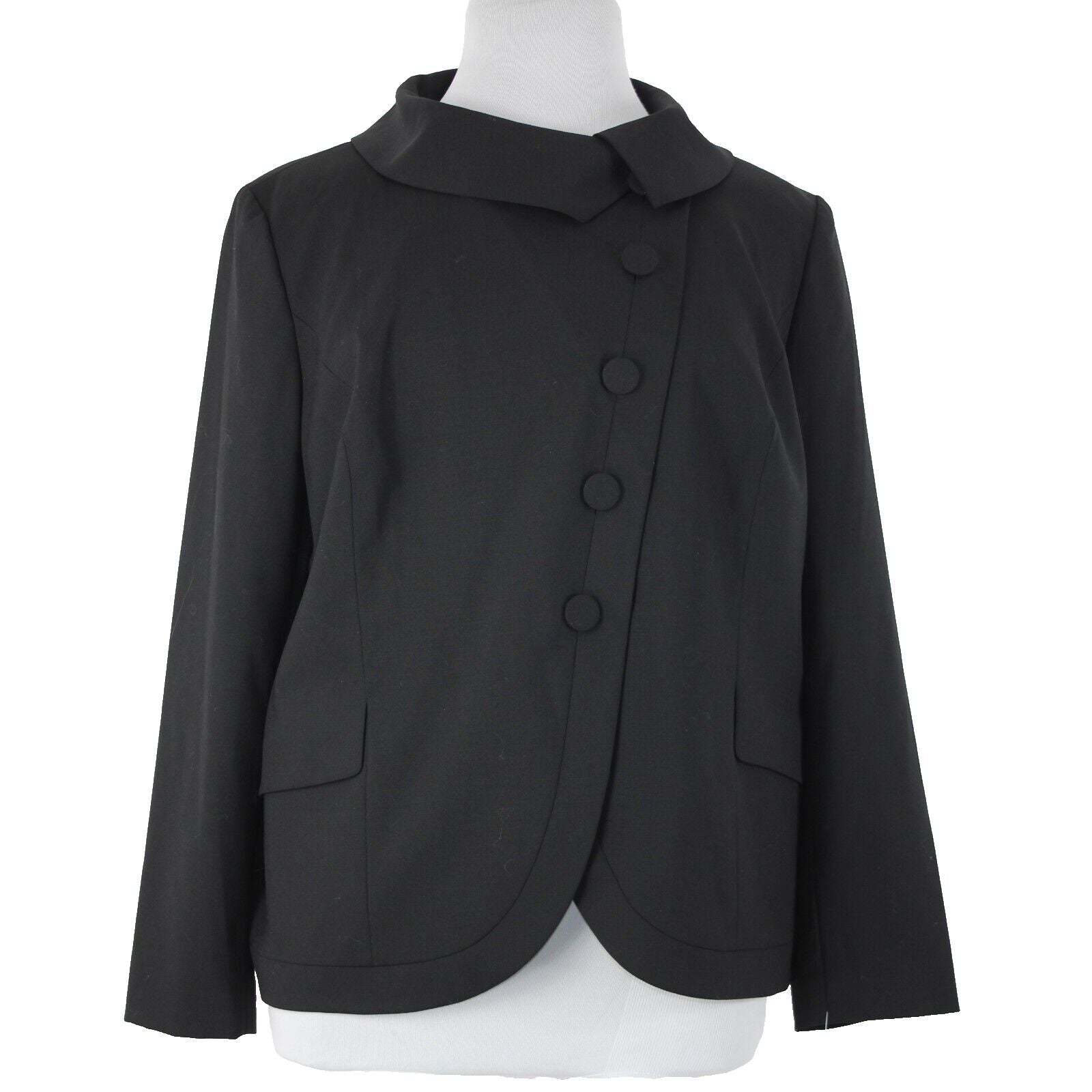Semantiks NEW $168 Sz 18W Black Collared Button Pockets Wool Spandex Jacket