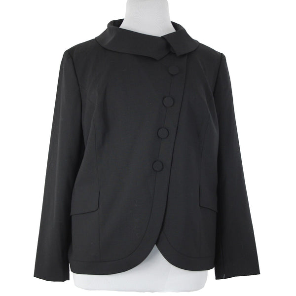 Semantiks NEW $168 Sz 18W Black Collared Button Pockets Wool Spandex Jacket