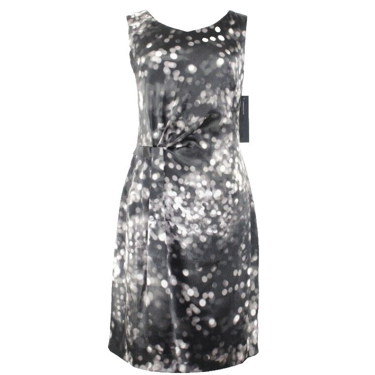Andrew Marc NEW Sz 10 Black Gray White Satiny Side Drape Poly Blend Dress