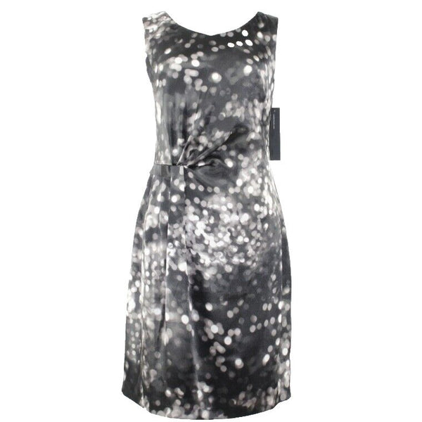 Andrew Marc NEW Sz 10 Black Gray White Satiny Side Drape Poly Blend Dress