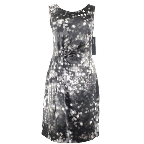 Andrew Marc NEW Sz 10 Black Gray White Satiny Side Drape Poly Blend Dress