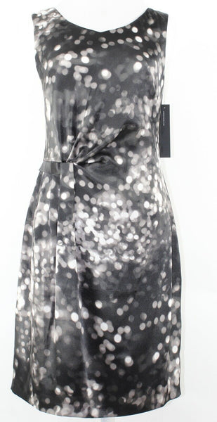 Andrew Marc NEW Sz 10 Black Gray White Satiny Side Drape Poly Blend Dress