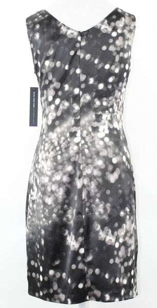 Andrew Marc NEW Sz 10 Black Gray White Satiny Side Drape Poly Blend Dress