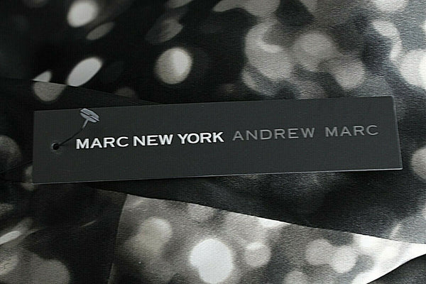 Andrew Marc NEW Sz 10 Black Gray White Satiny Side Drape Poly Blend Dress