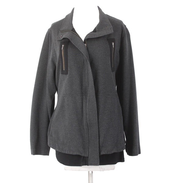 Cabi Jacket Sz L Gray Black Pockets Collared Mesh Sides Rayon Nylon Jacket