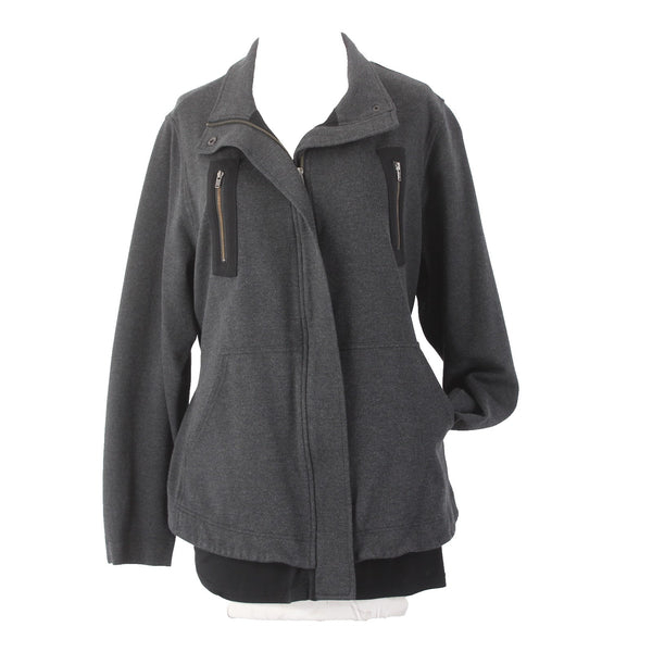 Cabi Jacket Sz L Gray Black Pockets Collared Mesh Sides Rayon Nylon Jacket
