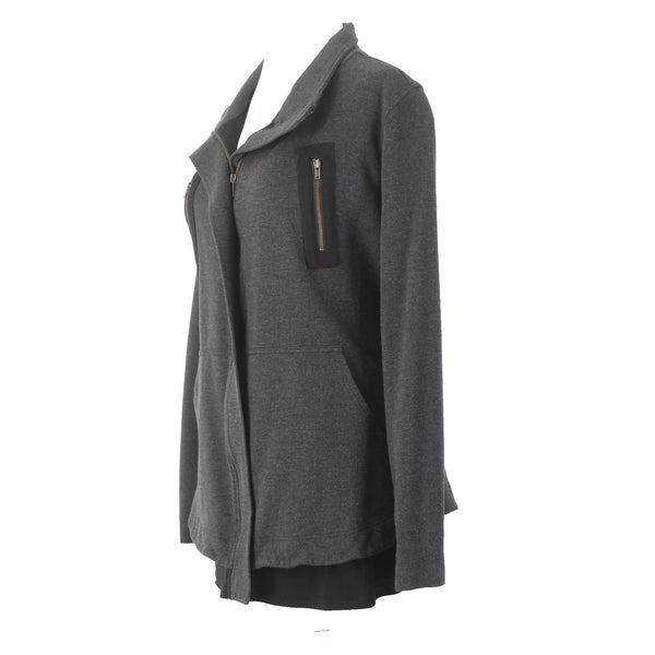 Cabi Jacket Sz L Gray Black Pockets Collared Mesh Sides Rayon Nylon Jacket