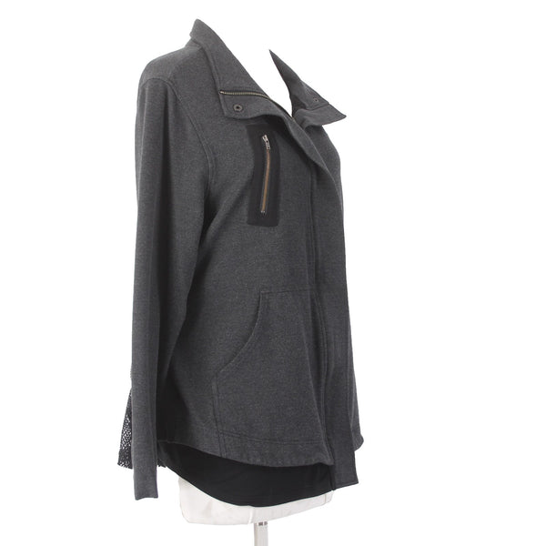 Cabi Jacket Sz L Gray Black Pockets Collared Mesh Sides Rayon Nylon Jacket