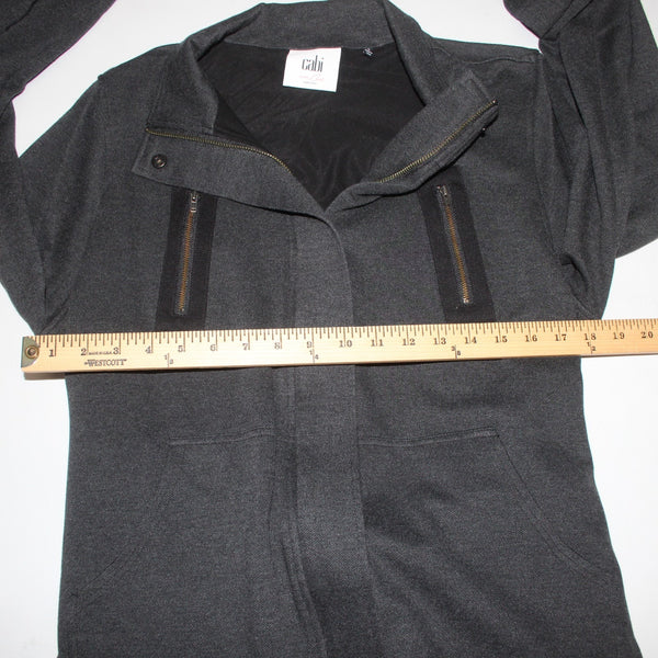 Cabi Jacket Sz L Gray Black Pockets Collared Mesh Sides Rayon Nylon Jacket