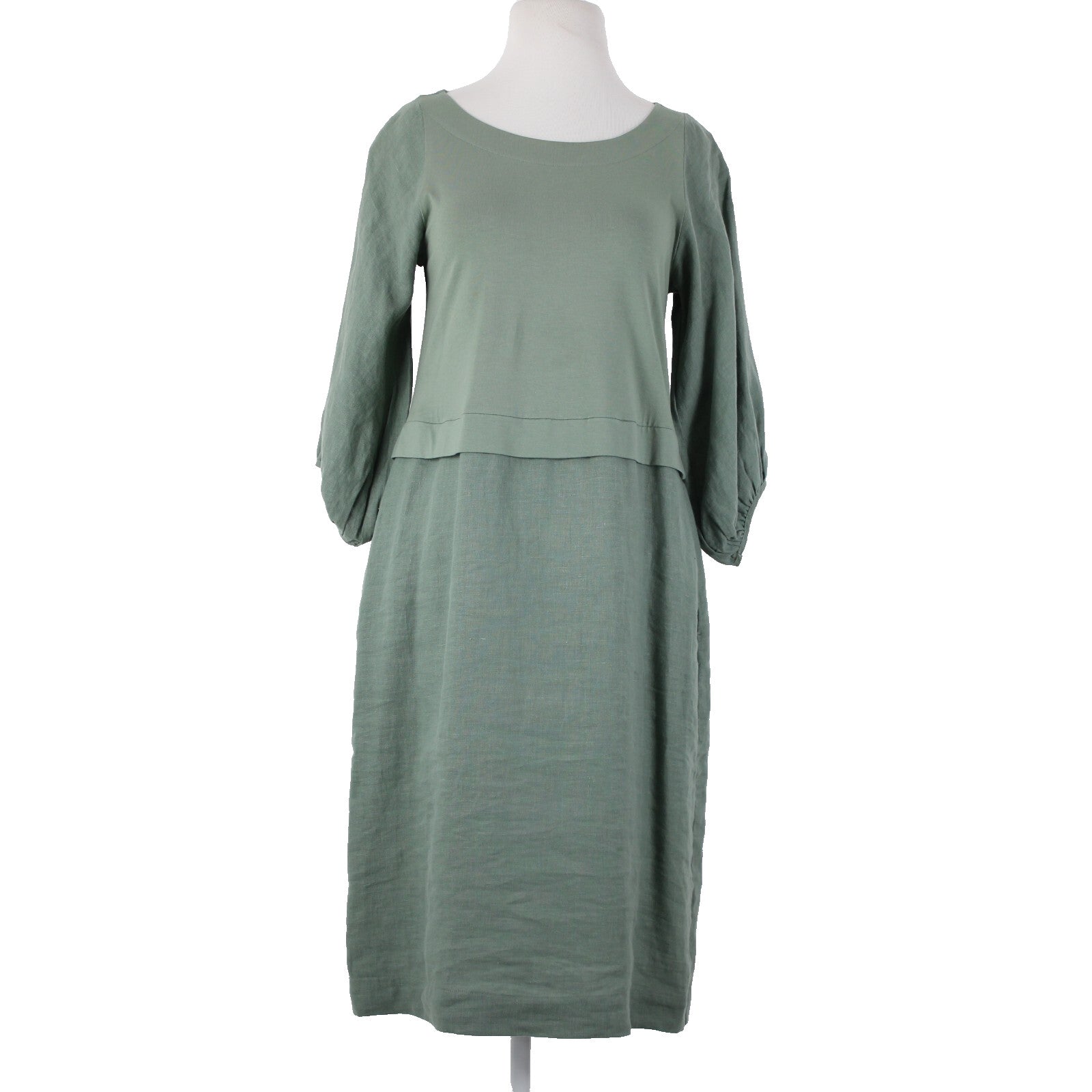 Carolyn Donnelly The Edit Sz 2-4 Green Pull Over Pockets 100% Linen Cotton Dress