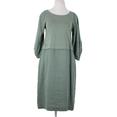 Carolyn Donnelly The Edit Sz 2-4 Green Pull Over Pockets 100% Linen Cotton Dress