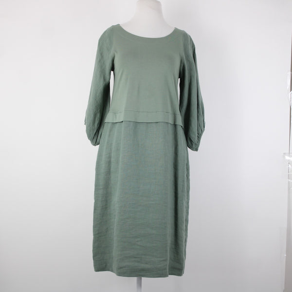 Carolyn Donnelly The Edit Sz 2-4 Green Pull Over Pockets 100% Linen Cotton Dress