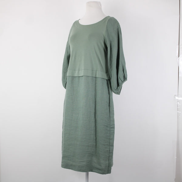 Carolyn Donnelly The Edit Sz 2-4 Green Pull Over Pockets 100% Linen Cotton Dress