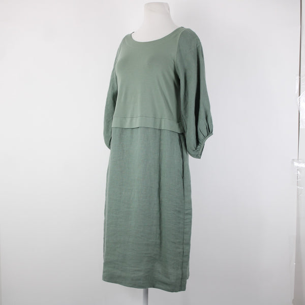 Carolyn Donnelly The Edit Sz 2-4 Green Pull Over Pockets 100% Linen Cotton Dress