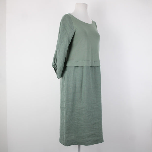 Carolyn Donnelly The Edit Sz 2-4 Green Pull Over Pockets 100% Linen Cotton Dress